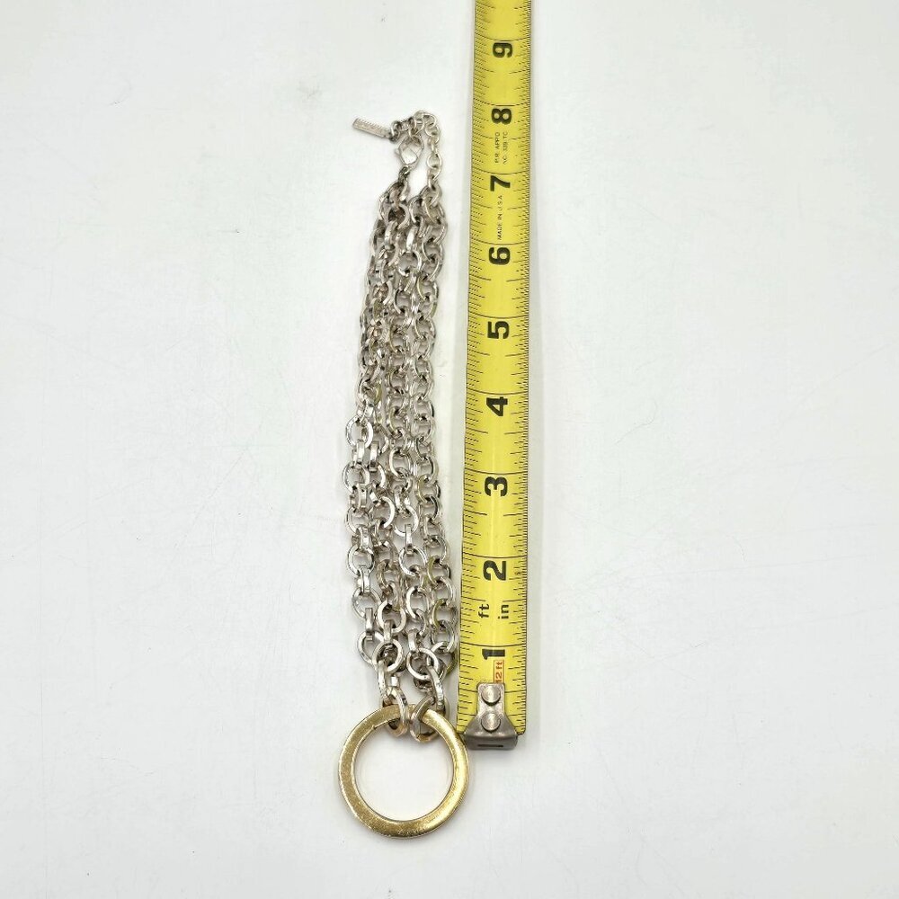 Napier Multi Tone Heavy Link Double Chain 16" Necklace w/ Gold Circle Pendant - Picture 7 of 7